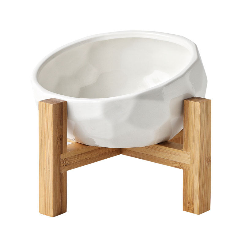 Ceramic Oblique Pet Bowl with Stand