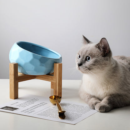 Ceramic Oblique Pet Bowl with Stand