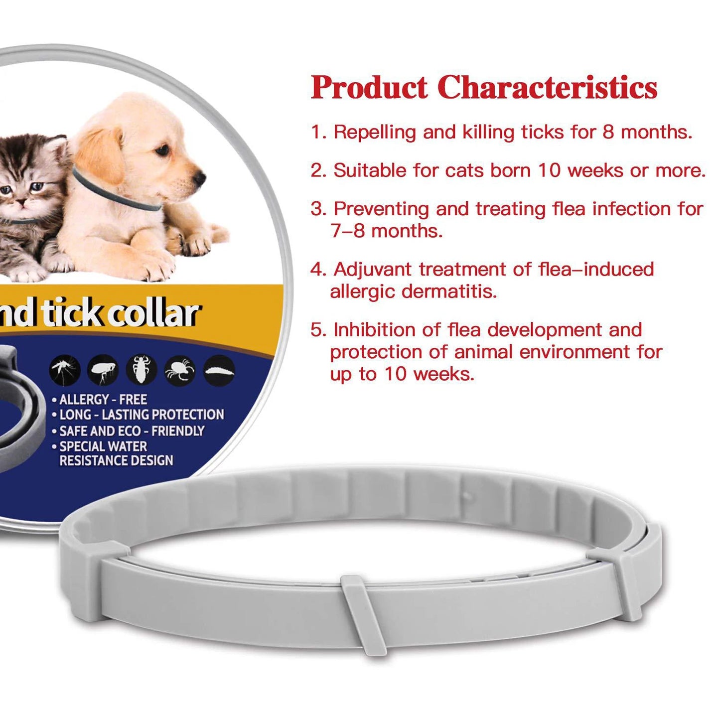 Flea Tick Collar for Dogs Cats Pet 8 Month Adjustable Dog Collar for Small Dogs Pets Accessories Cute Products