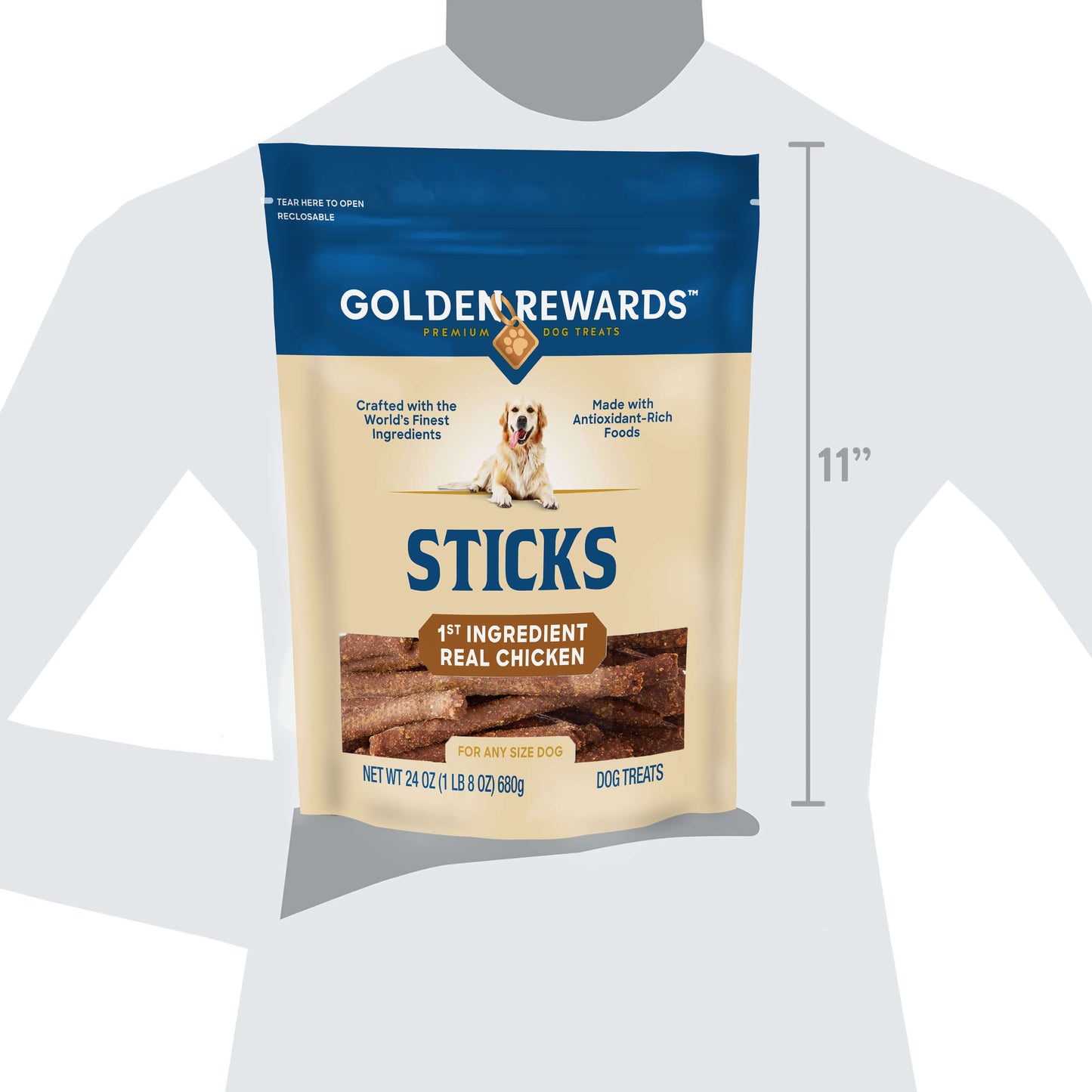 Golden Rewards Dry Chicken Stick Dog Treats, 24 oz Bag