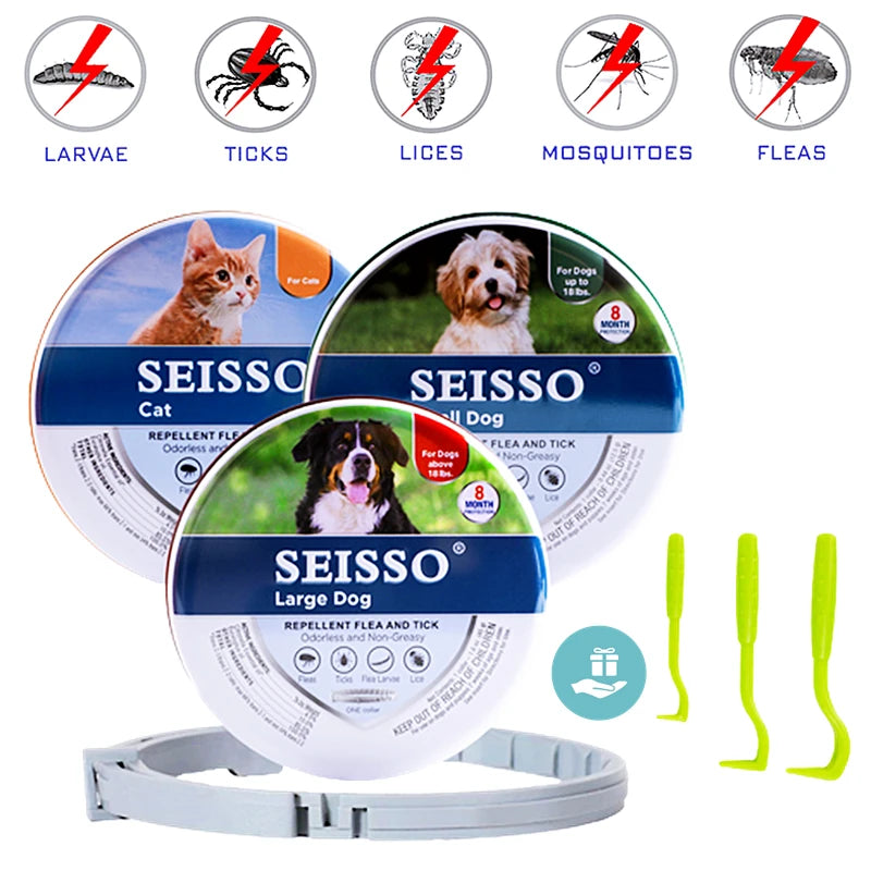 Dog anti Flea and Tick Collars,Pet 8Month Protection Adjustable Collar for Large Dog Puppy Cat, Dogs Accessories Supplies