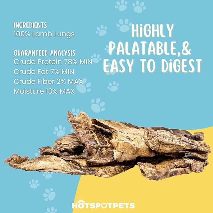 Hotspot Premium Lamb Lung Dog Treats - Slow Roasted All Natural Dehydrated Premium Chew Treats for Dogs - No Hormone- Rawhide Alternative Snack for All Breeds - 1LB