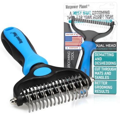 Maxpower Planet Pet Grooming Brush - Double Sided Shedding and Dematting Undercoat Rake for Dogs and Cats - Extra Wide Dog Grooming Tool - Reduce Shedding by 95%