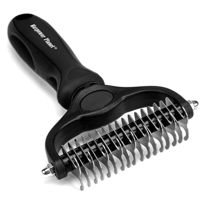 Maxpower Planet Pet Grooming Brush - Double Sided Shedding and Dematting Undercoat Rake for Dogs and Cats - Extra Wide Dog Grooming Tool - Reduce Shedding by 95%