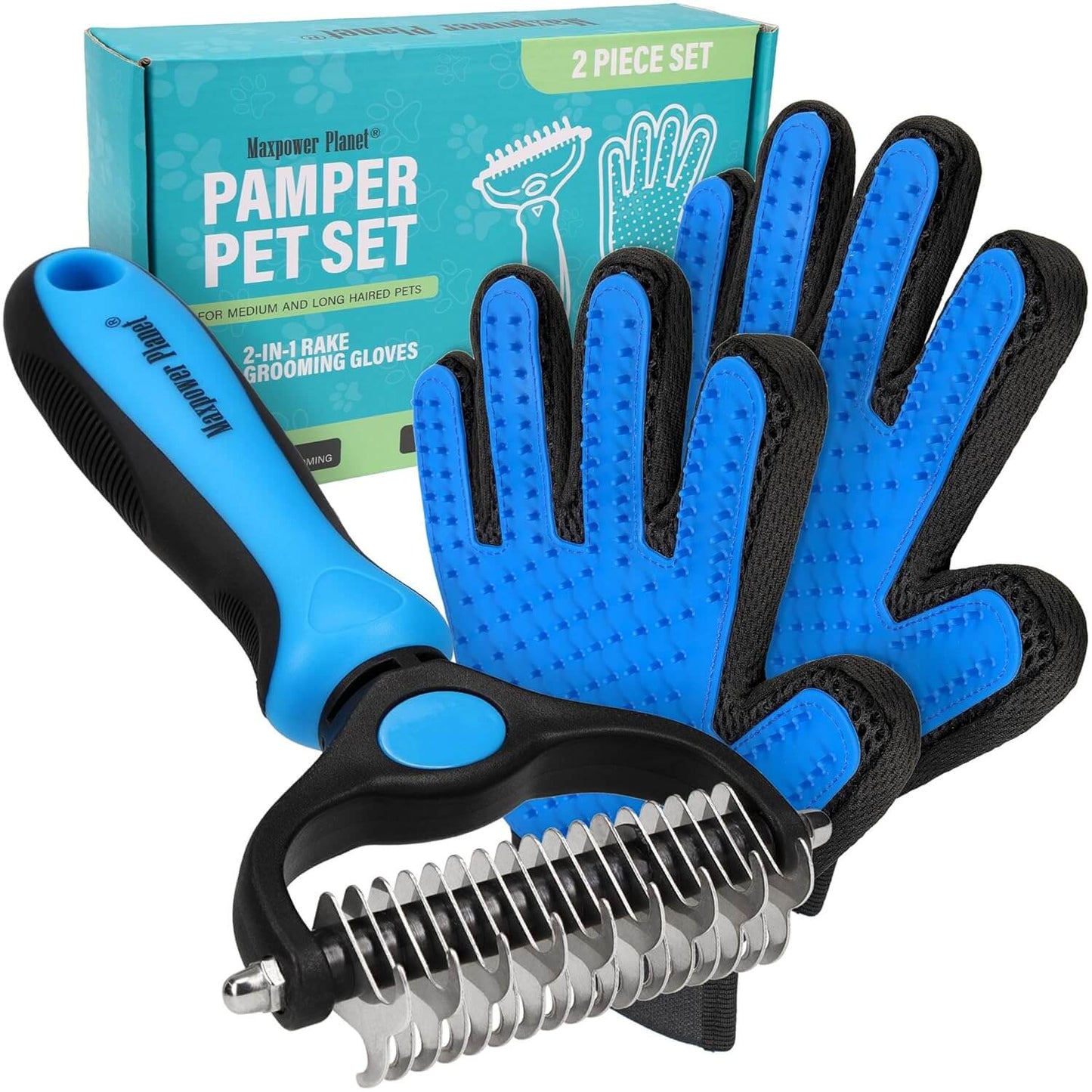 Maxpower Planet Pet Grooming Brush - Double Sided Shedding and Dematting Undercoat Rake for Dogs and Cats - Extra Wide Dog Grooming Tool - Reduce Shedding by 95%