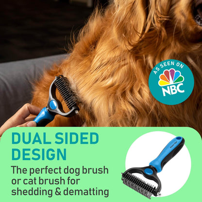 Maxpower Planet Pet Grooming Brush - Double Sided Shedding and Dematting Undercoat Rake for Dogs and Cats - Extra Wide Dog Grooming Tool - Reduce Shedding by 95%