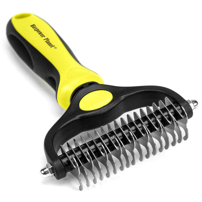 Maxpower Planet Pet Grooming Brush - Double Sided Shedding and Dematting Undercoat Rake for Dogs and Cats - Extra Wide Dog Grooming Tool - Reduce Shedding by 95%