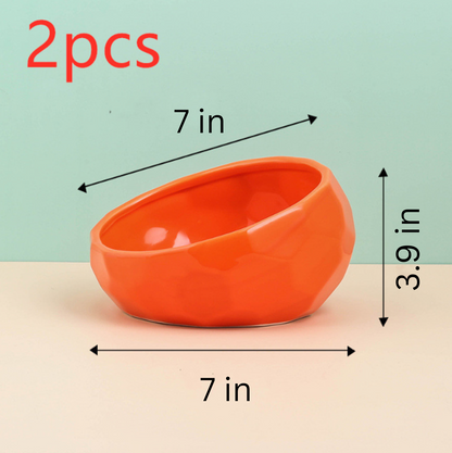 Ceramic Oblique Pet Bowl with Stand