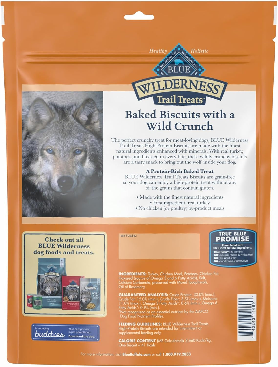 Wilderness Trail Treats High Protein Grain Free Crunchy Dog Treats Biscuits, Turkey Recipe 24-Oz Bag