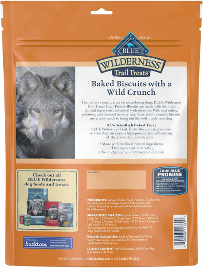 Wilderness Trail Treats High Protein Grain Free Crunchy Dog Treats Biscuits, Turkey Recipe 24-Oz Bag