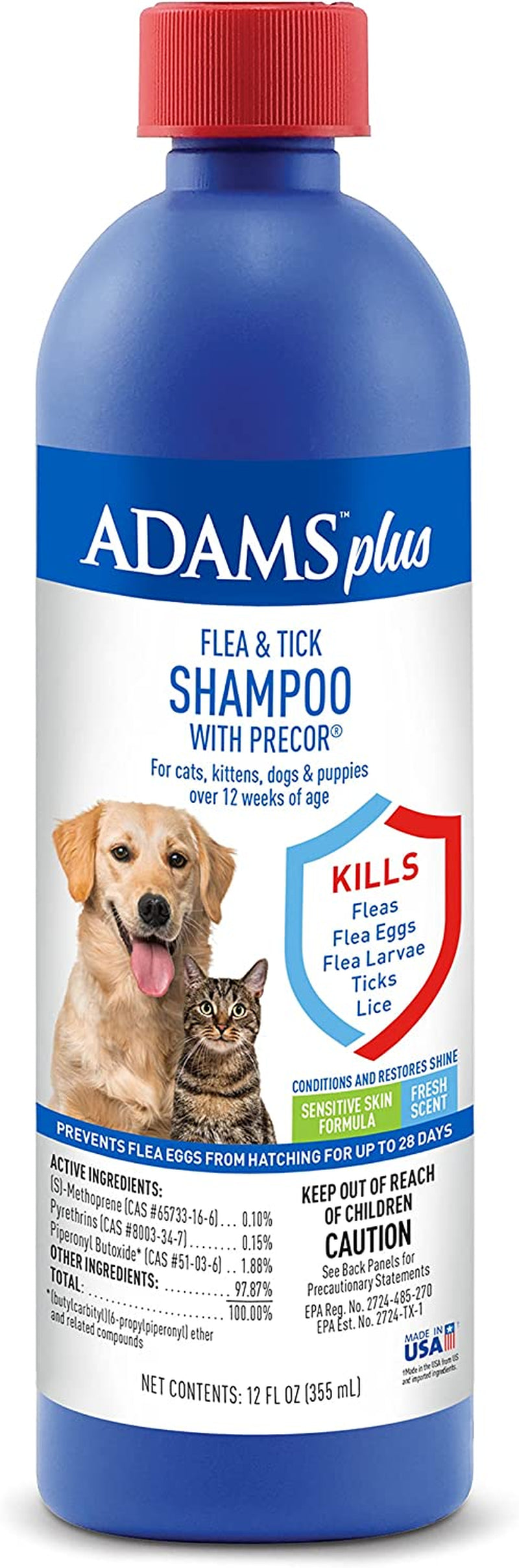 plus Flea & Tick Shampoo with Precor for Cats, Kittens, Dogs & Puppies over 12 Weeks of Age Sensitive Skin Flea Treatment | Kills Adult Fleas, Flea Eggs, Ticks, and Lice