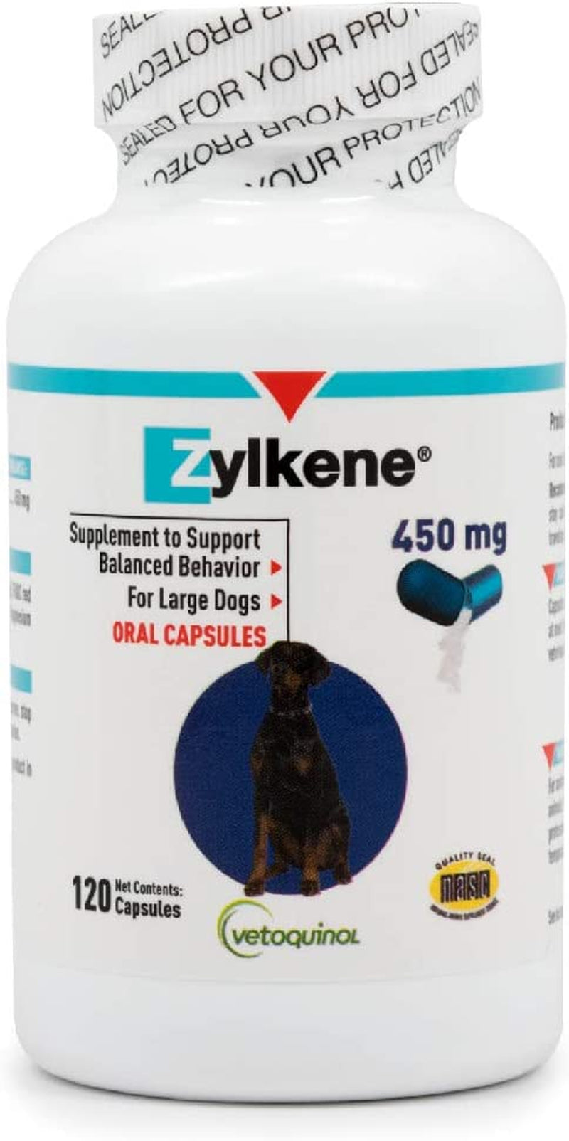 Zylkene Behavior Support Capsules for Large Dogs 33-132Lbs, Calming All Natural Milk Protein Supplement, Helps Relieve Dog Anxiety during Fireworks and Thunder, 450Mg