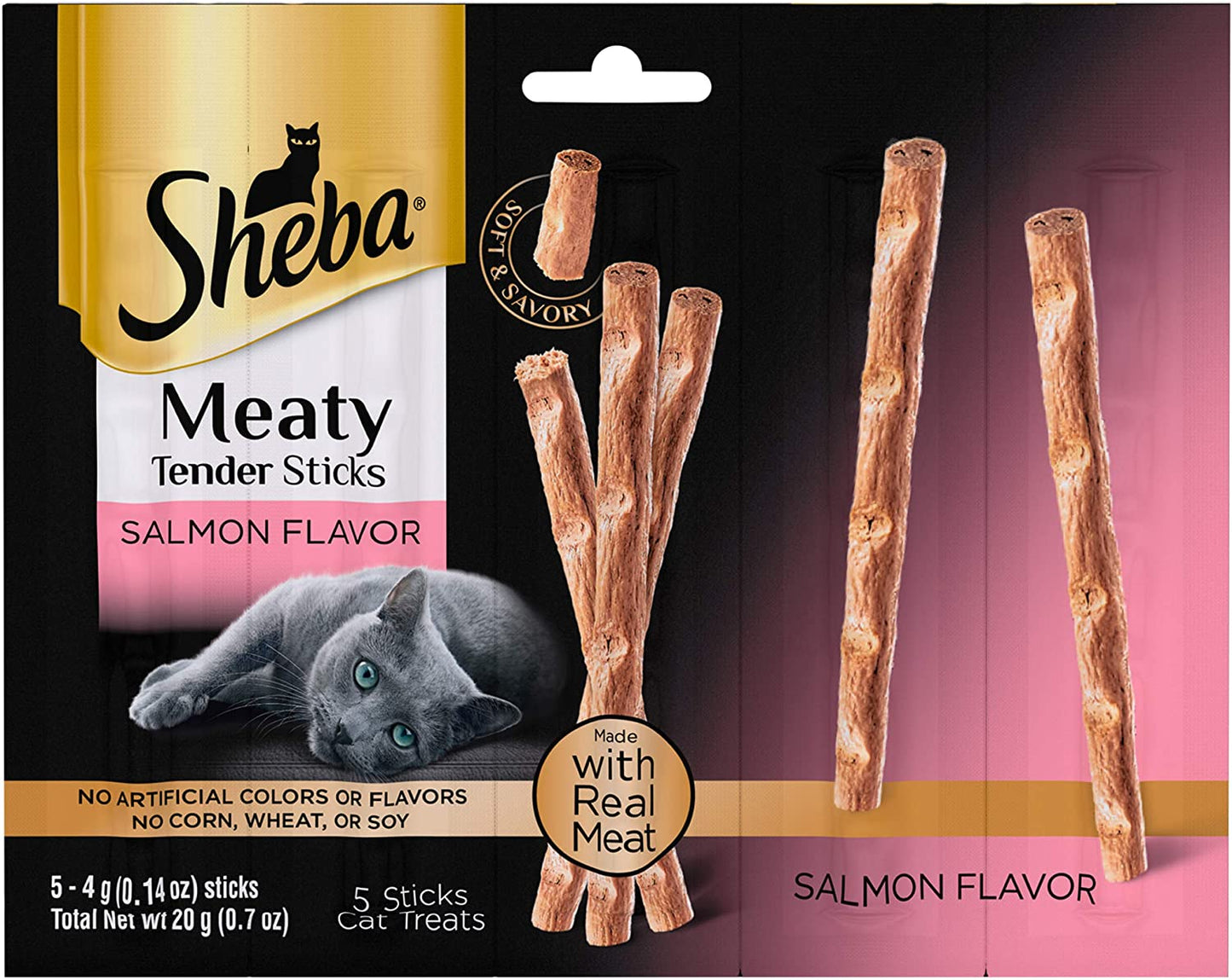 Meaty Tender Sticks Soft Cat Treats Salmon Flavor, 0.14 Oz Sticks (Pack of 10) (50 Sticks Total)