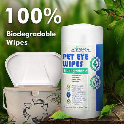 Arava Pet Eye Wipes - for Dogs Cats Puppies & Kittens - 100 Count - Natural and Aromatherapy Medicated - Removes Dirt Crust and Discharge - Prevents Tear Stains (Biodegradable Pet Eye Wipes)