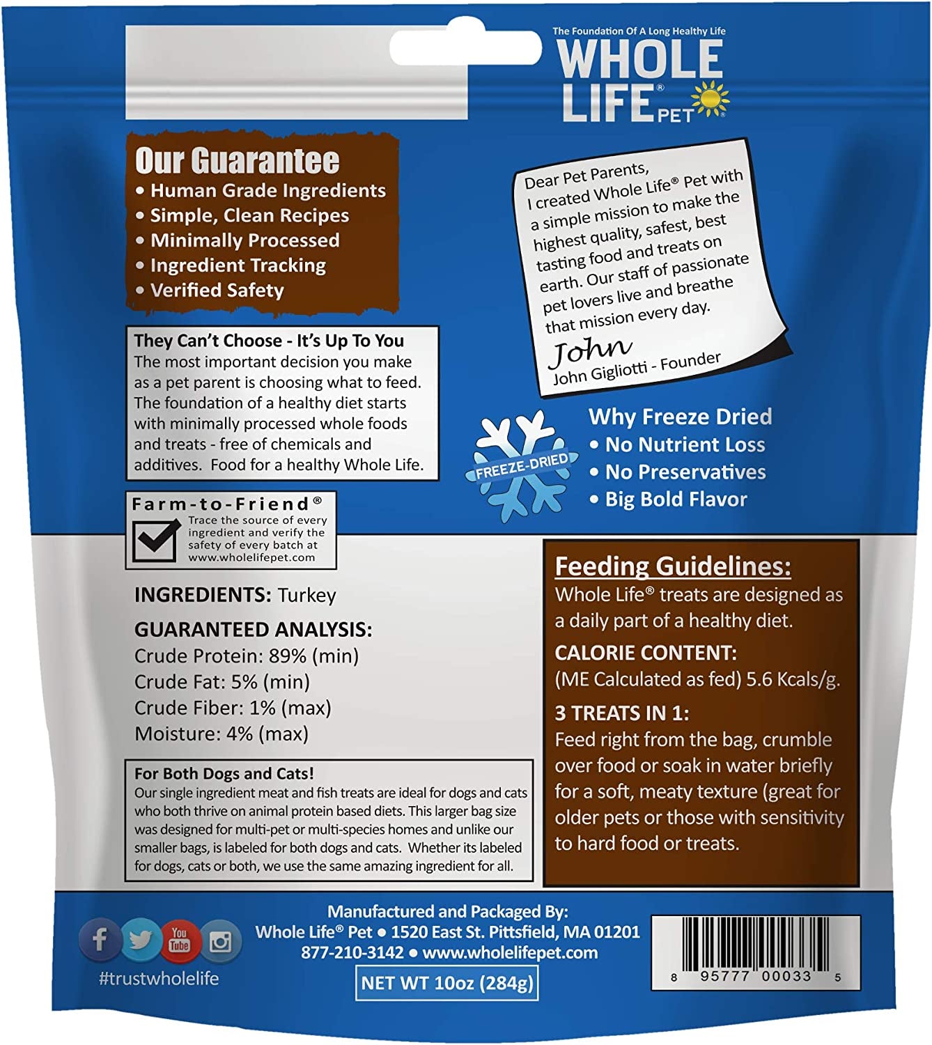 Whole Life Pet Just One Turkey Dog and Cat Value Packs - Human Grade, Freeze Dried, One Ingredient - Protein Rich, Grain Free, Made in the USA