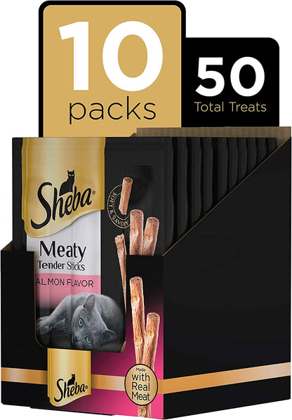 Meaty Tender Sticks Soft Cat Treats Salmon Flavor, 0.14 Oz Sticks (Pack of 10) (50 Sticks Total)