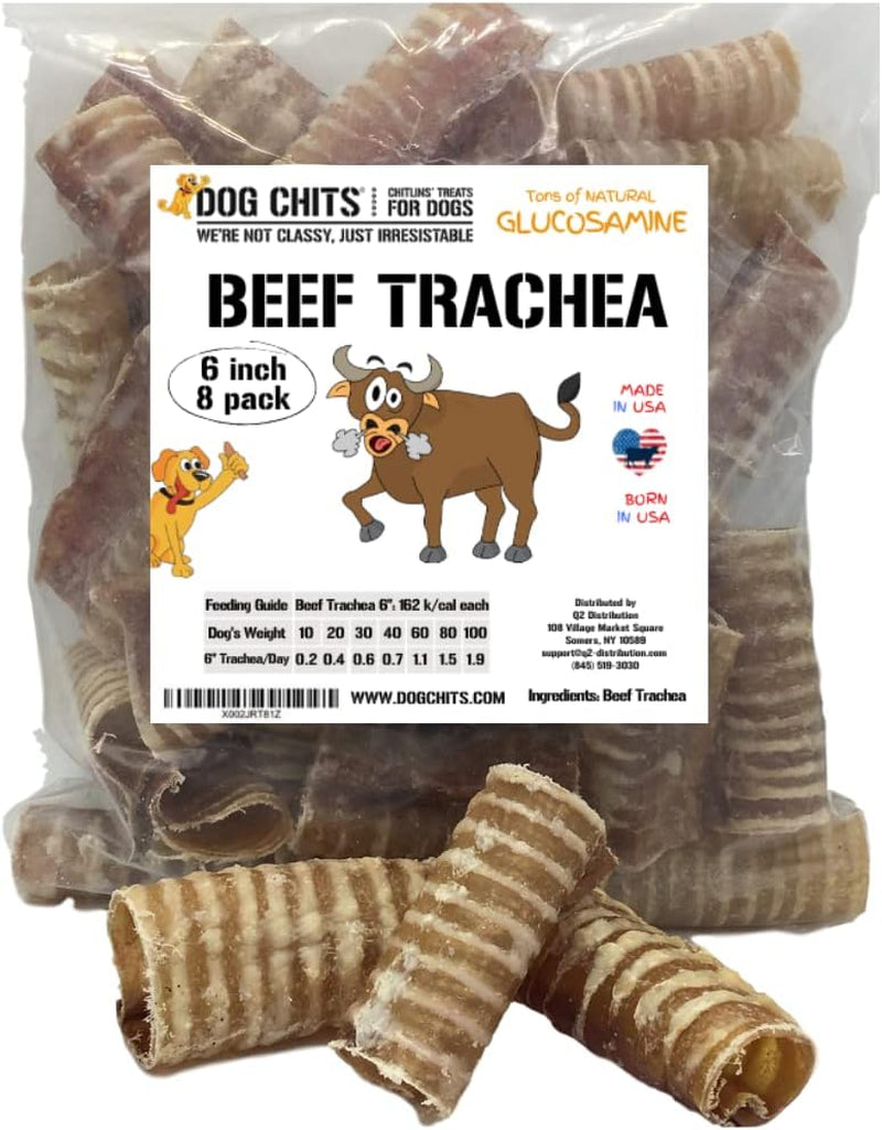 Beef Trachea for Dogs - Dog and Puppy Chews | Amazing for Joints | Made in USA | 6 In, 8 Pack | All-Natural Treats | Large and Small Dogs | Nothing Added