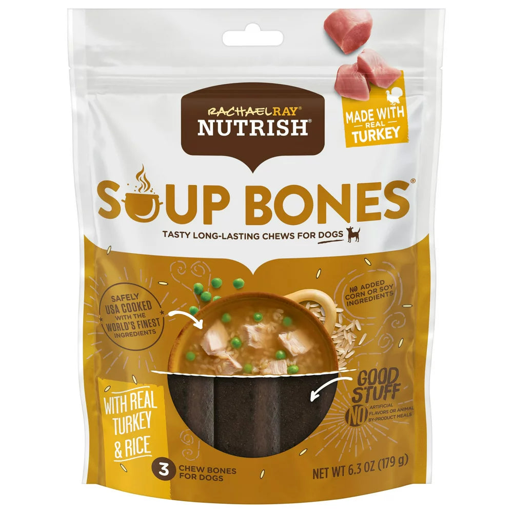 Rachael Ray  Soup Bones Dog Chews with Real Turkey & Rice, 3 Dog Chews