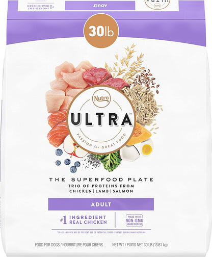 ULTRA Adult High Protein Natural Dry Dog Food with a Trio of Proteins from Chicken, Lamb and Salmon, 30 Lb. Bag