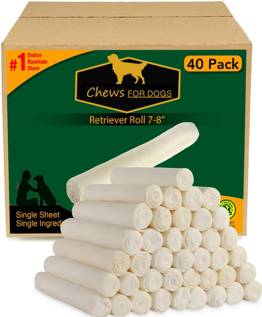 Chews for Dogs Retriever Roll 7-8 Inches Extra Thick (40 Pack)