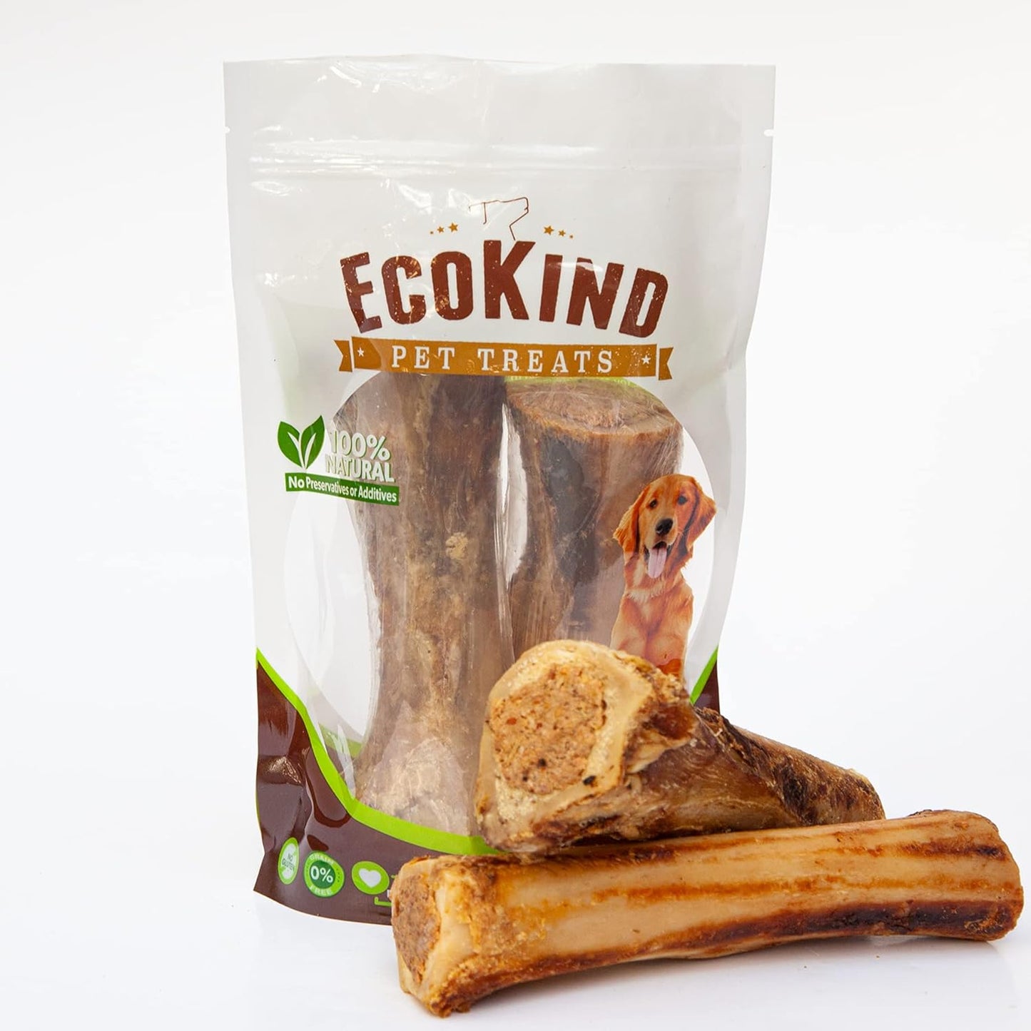 Eco Kind All-Natural Stuffed Shin Bone for Dogs | Large Filled Dog Bones for All Breeds | Digestible & Nutritional Meaty Pet Treats for Aggressive Chewers | Stuffed Shin Bone (2 Bones, 4 Inch)