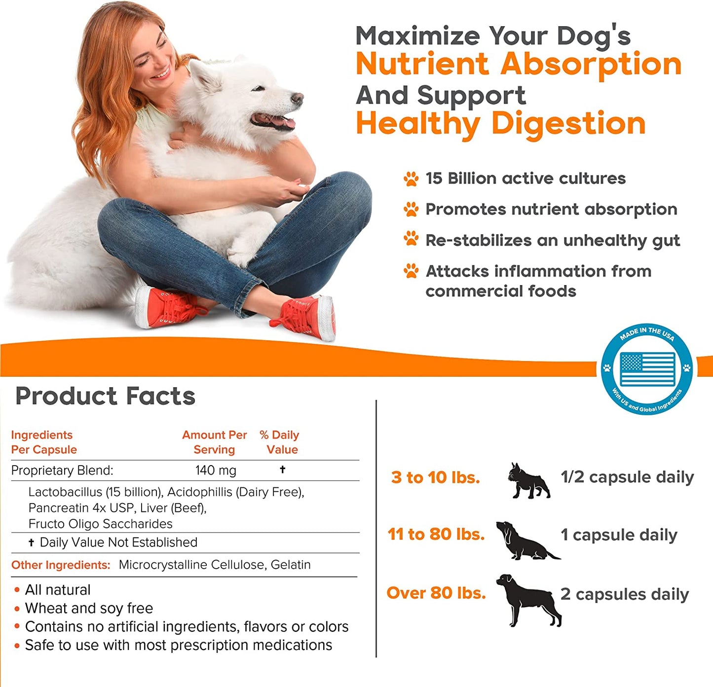 Pet Probiotics for Dogs Supplement - Supports Digestive Enzymes for Nutrient Absorption - 15 Billion Active Probiotic Cultures Attack Inflammation to Prevent Infection