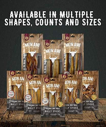 Mon Ami Regular Bully Sticks for Large and Small Dogs (11-12 Inches, Pack of 16) - Grass Fed Dog Treats - Bully Sticks Natural Dog Treat