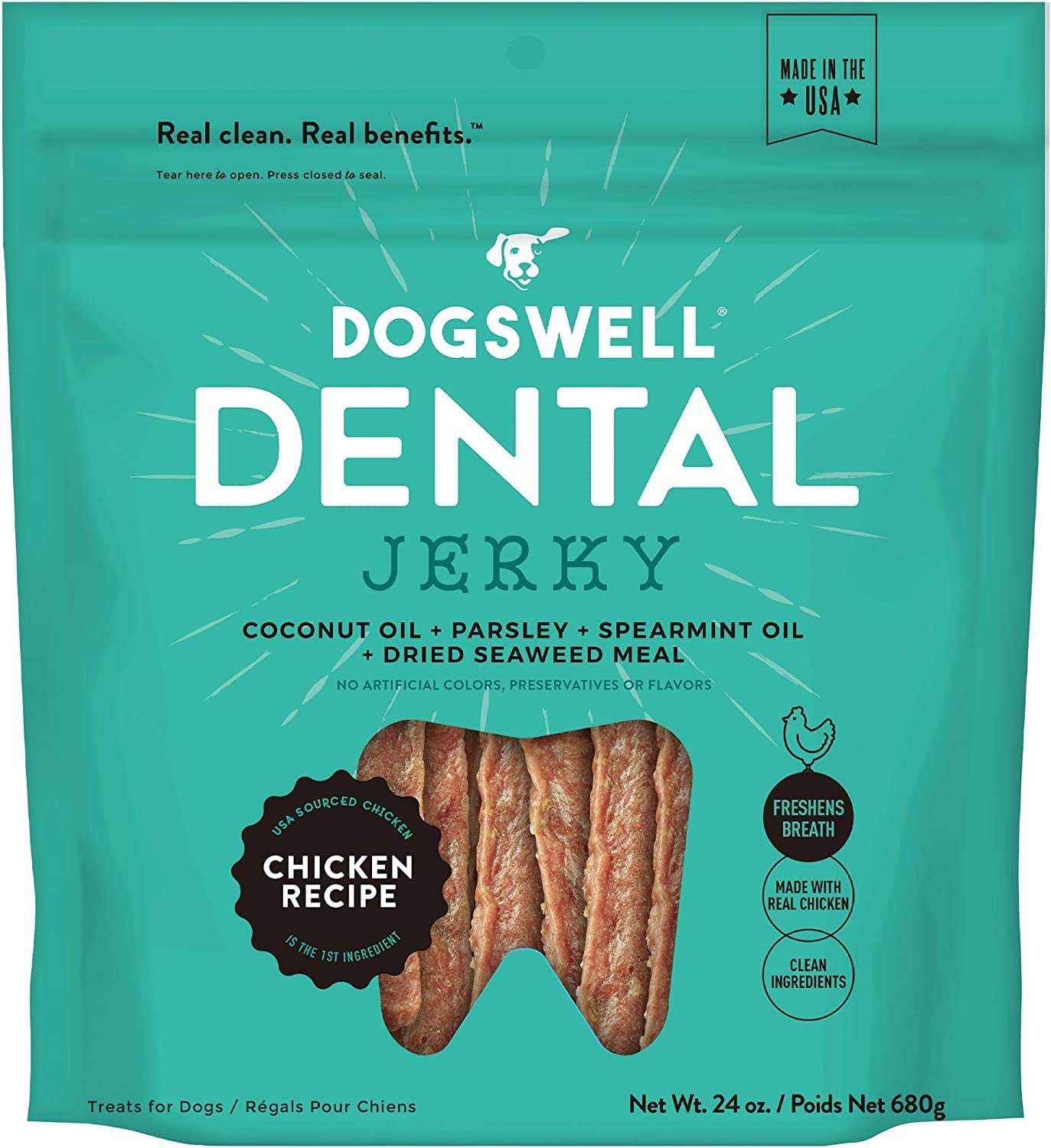 Dog Dental Care Treats Made in USA Only, Grain Free Chicken Jerky Dog Treats, 24Oz Bag