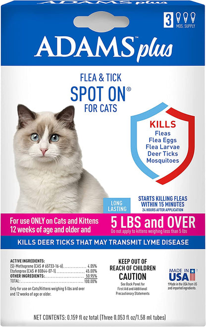 plus Flea & Tick Spot on for Cats 5 Lbs and over 3 Month Supply