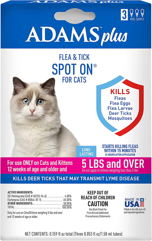 plus Flea & Tick Spot on for Cats 5 Lbs and over 3 Month Supply