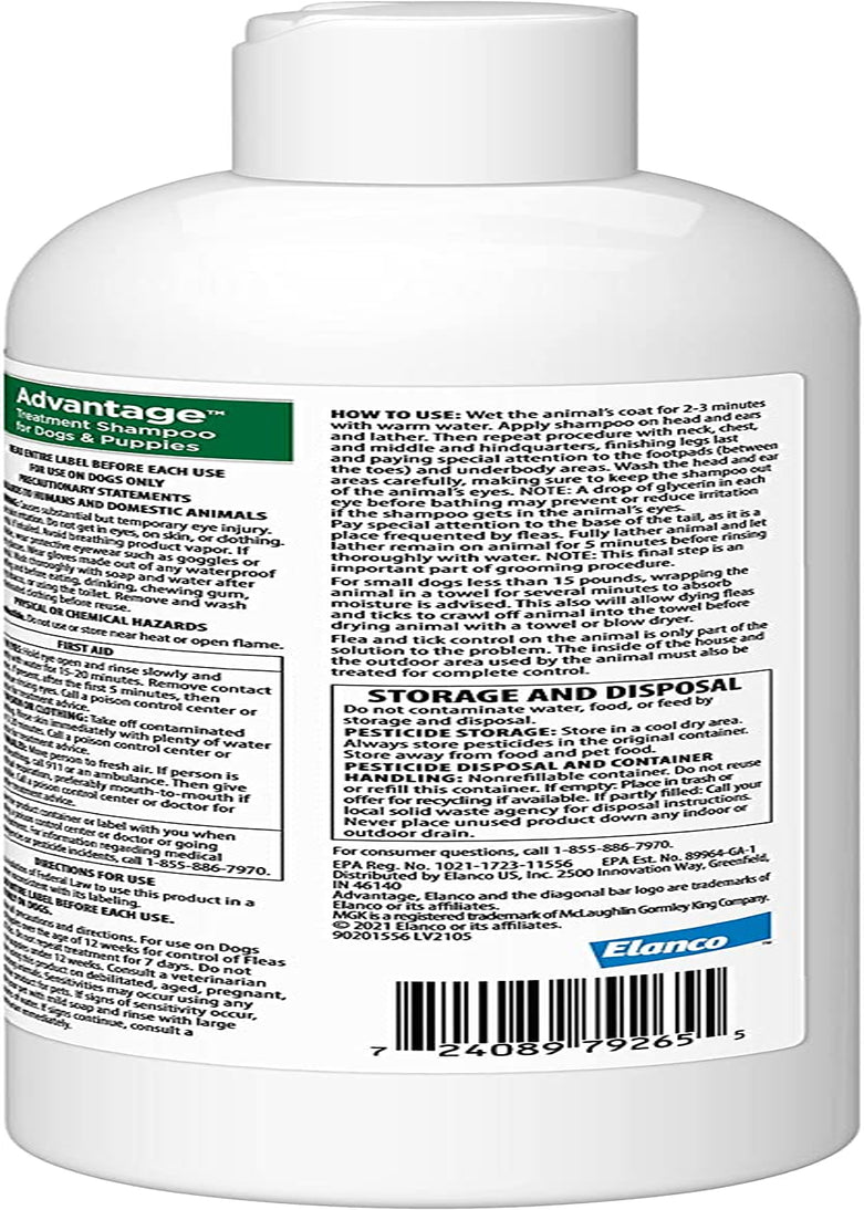 Flea and Tick Treatment Shampoo for Dogs and Puppies, 12 Oz