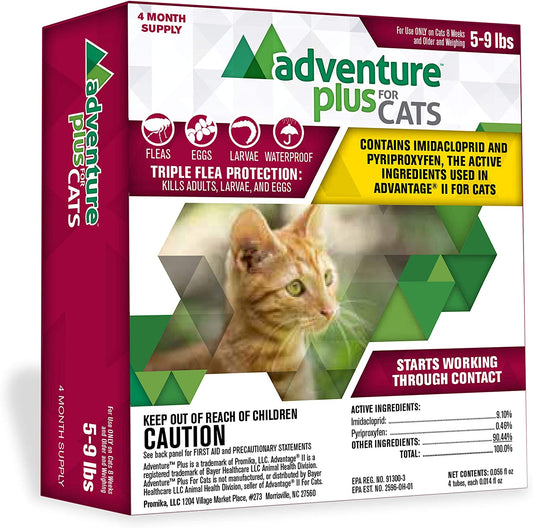 Adventure plus Flea Prevention for Cats - Topical Flea Treatment for Cats (5-9 Lbs) (Pack of 4)