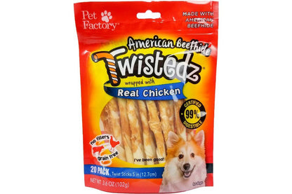 Twistedz American Beefhide Twist Sticks W/ Chicken Meat Wrap - 5", 20 Count