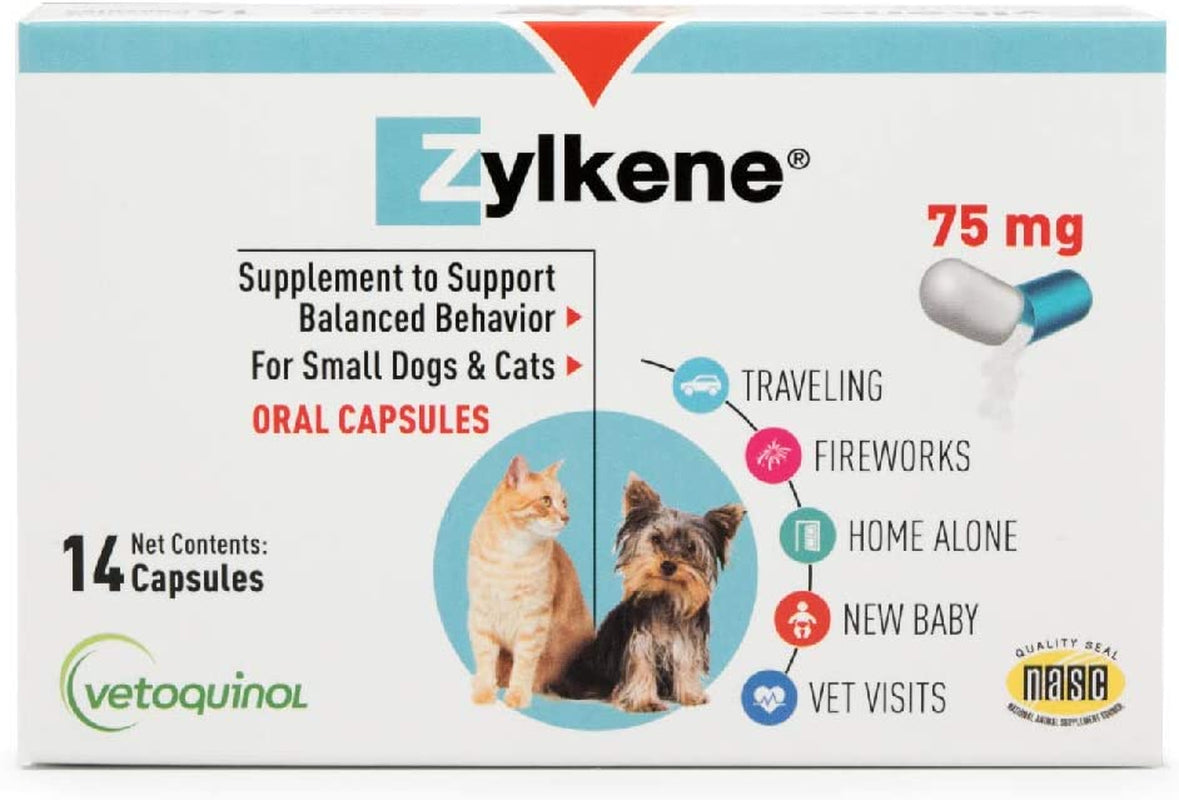 Zylkene Behavior Support Capsules for Small Dogs and Cats, Calming All Natural Milk Protein Supplement, Helps Relieve Dog Anxiety and Cat Anxiety during Fireworks and Thunder, 75Mg