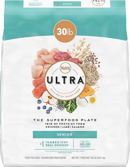 ULTRA Senior High Protein Natural Dry Dog Food with a Trio of Proteins from Chicken, Lamb and Salmon, 30 Lb. Bag