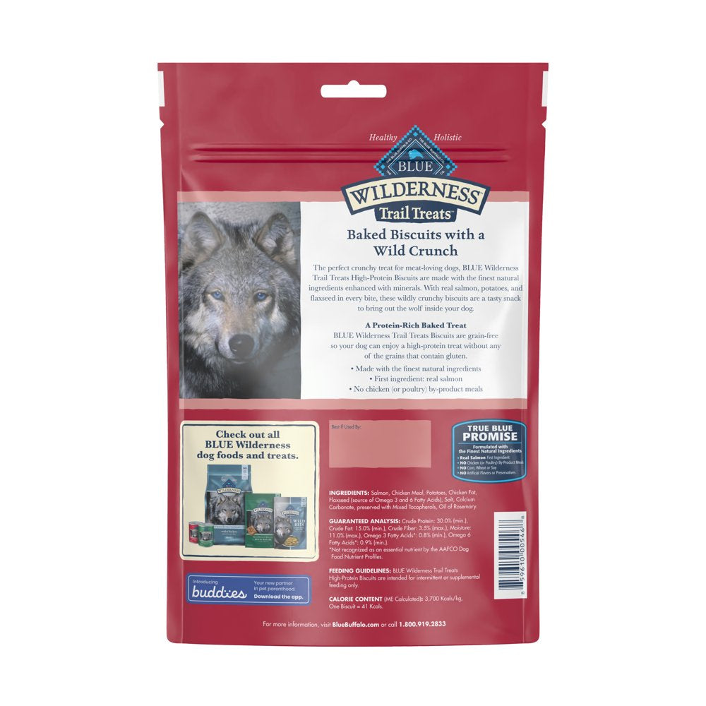 Wilderness Trail Treats High Protein Salmon Flavor Crunchy Biscuit Treats for Dogs, Grain-Free, 10 Oz. Bag