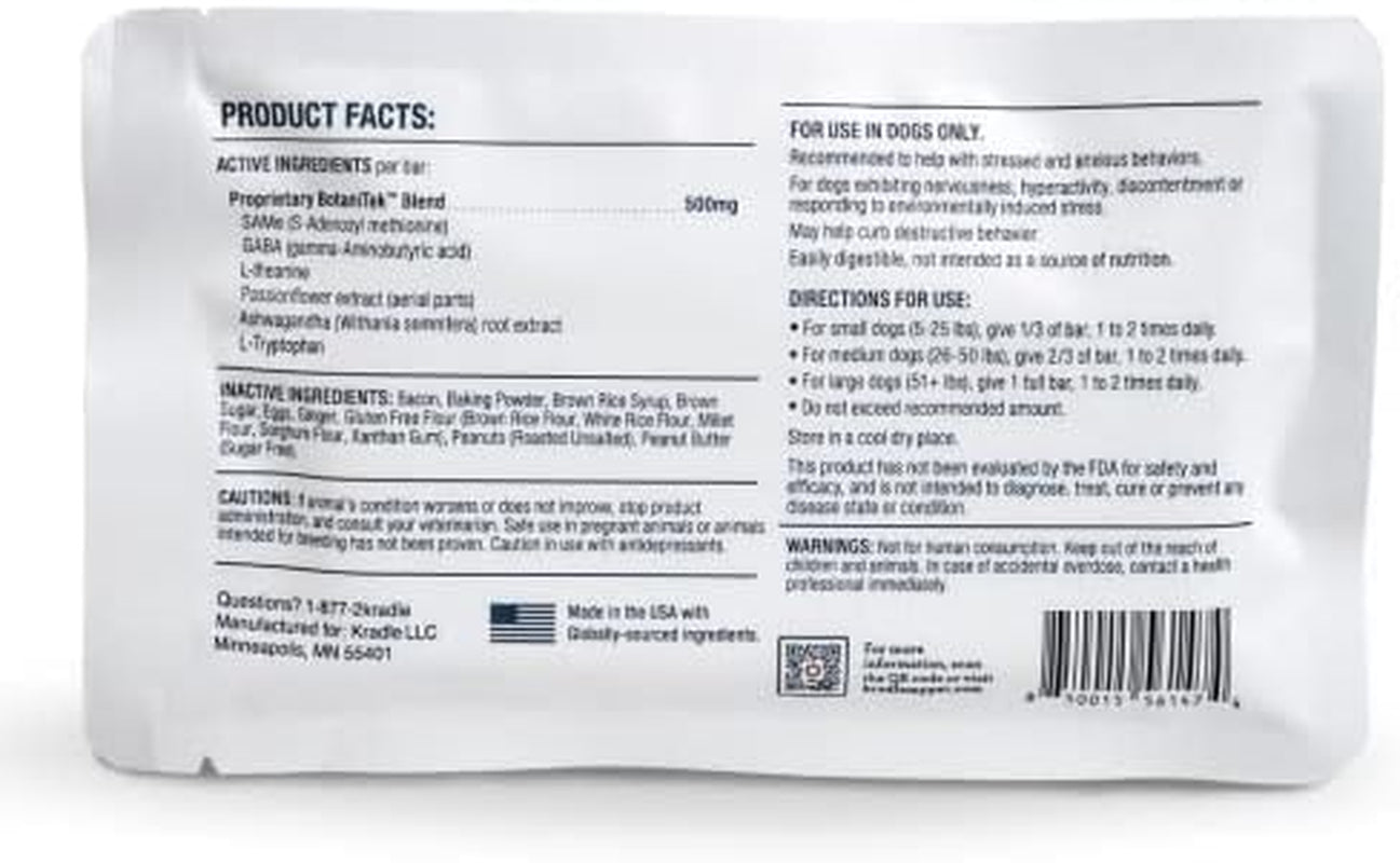 Bliss Bar Dog Calming Chews, Soft Bake (12 Pack), Dog Anxiety Relief for Separation Anxiety, Thunder, Car Rides, Fireworks and Stress, with Botanitek Calming Formula, Peanut Butter Bacon Flavor