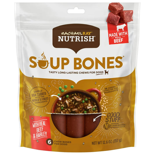 Rachael Ray  Soup Bones Dog Chews with Real Beef & Barley, 6 Dog Chews