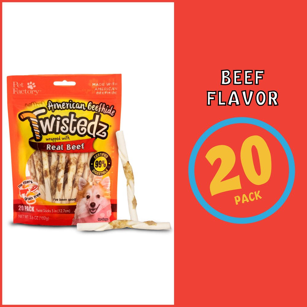 Twistedz American Beefhide 5" Twist Sticks Dog Chew Treats W/ Real Beef Meat Wrap - 20 Count/1 Pack Twist Sticks Beef Wrap 20 Count (Pack of 1)