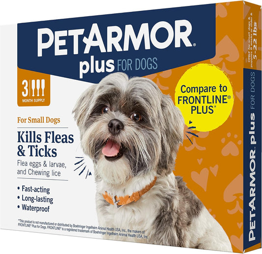 plus Flea and Tick Prevention for Dogs Treatment, Waterproof Topical, Fast Acting, Small Dogs (5-22 Lbs), 3 Doses