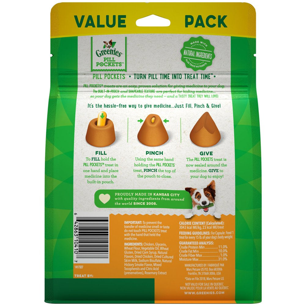 Pill Pockets Chicken Flavor Treats for Dogs, 15.8 Oz Pouch, 60 Ct