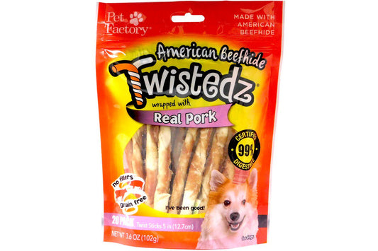 Twistedz American Beefhide Twist Sticks W/ Pork Meat Wrap - 5", 20 Count