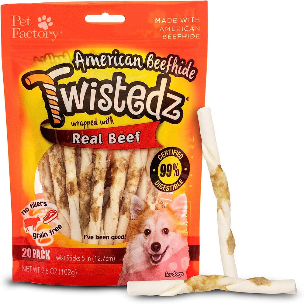 Twistedz American Beefhide 5" Twist Sticks Dog Chew Treats W/ Real Beef Meat Wrap - 20 Count/1 Pack Twist Sticks Beef Wrap 20 Count (Pack of 1)