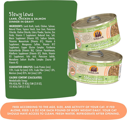 Classic Cat Stews, Stewy Lewis with Lamb, Chicken & Salmon in Gravy, 5.5Oz Can (Pack of 8)