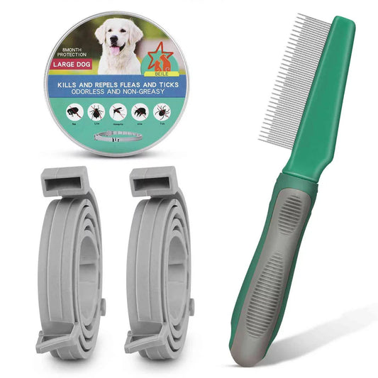 Natural Ingredients, Flea and Tick Prevention and Treatment Collar for Chesapeake Bay Retriever and Other Large Size Sporting Dogs Dogs. Waterproof & Adjustable. (2 Pack with Comb)