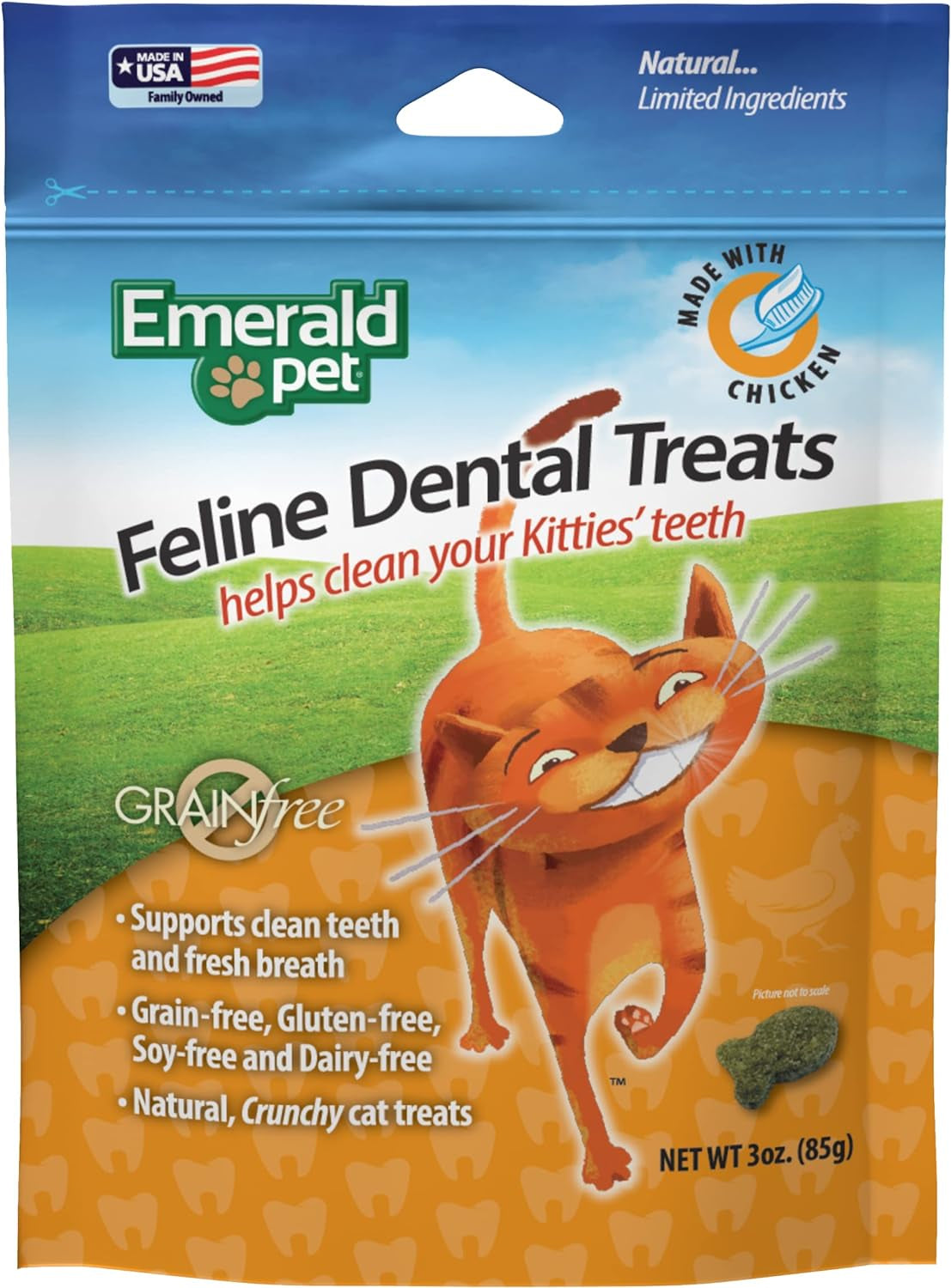 Feline Dental Treats — Tasty and Crunchy Cat Dental Treats Grain Free — Natural Dental Treats to Clean Cat Teeth, Freshen Cat Breath, and Reduce Plaque and Tartar Buildup — Chicken Treats, 3 Oz