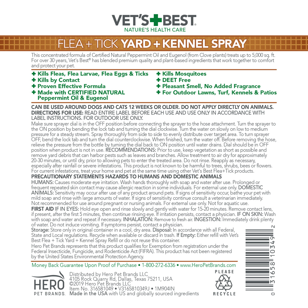 Vets Best Flea and Tick Yard and Kennel Spray 4 X 32OZ