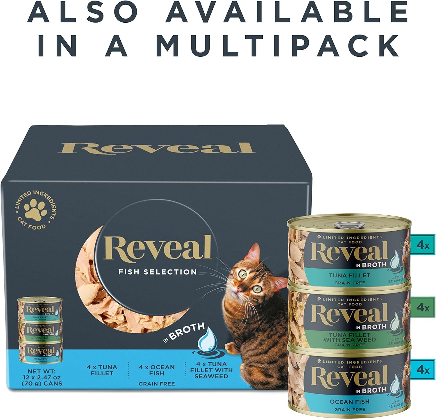 Reveal Natural Wet Cat Food, 24 Pack, Limited Ingredient Canned Wet Cat Food, Grain Free Food for Cats, Tuna with Seaweed in Broth, 2.47Oz Cans