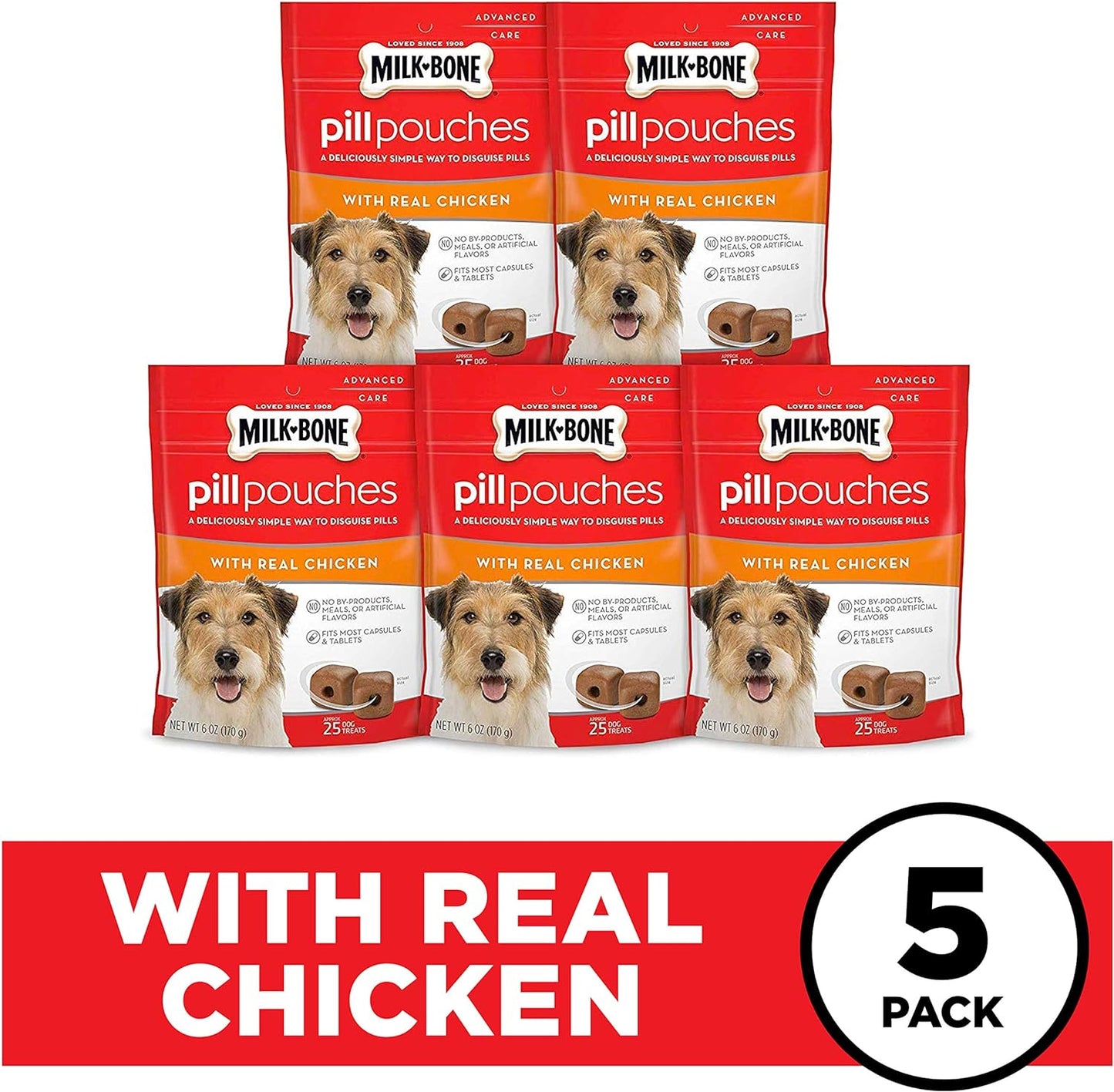 Pill Pouches Dog Treats, Real Chicken Flavor, 6 Ounce (Pack of 5)