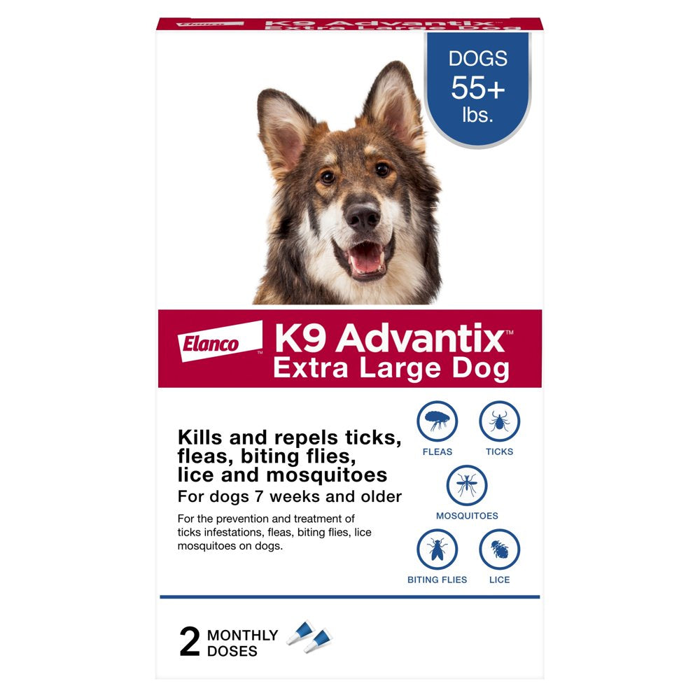 Flea, Tick & Mosquito Prevention for Extra Large Dogs over 55 Lbs, 2-Montly Treatments